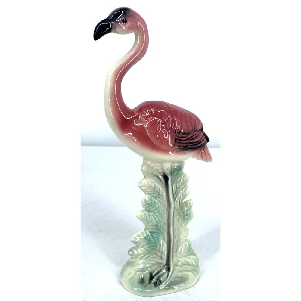 Pink Flamingo Bird Statue Figurine Ceramic Pottery 10" MCM Vintage